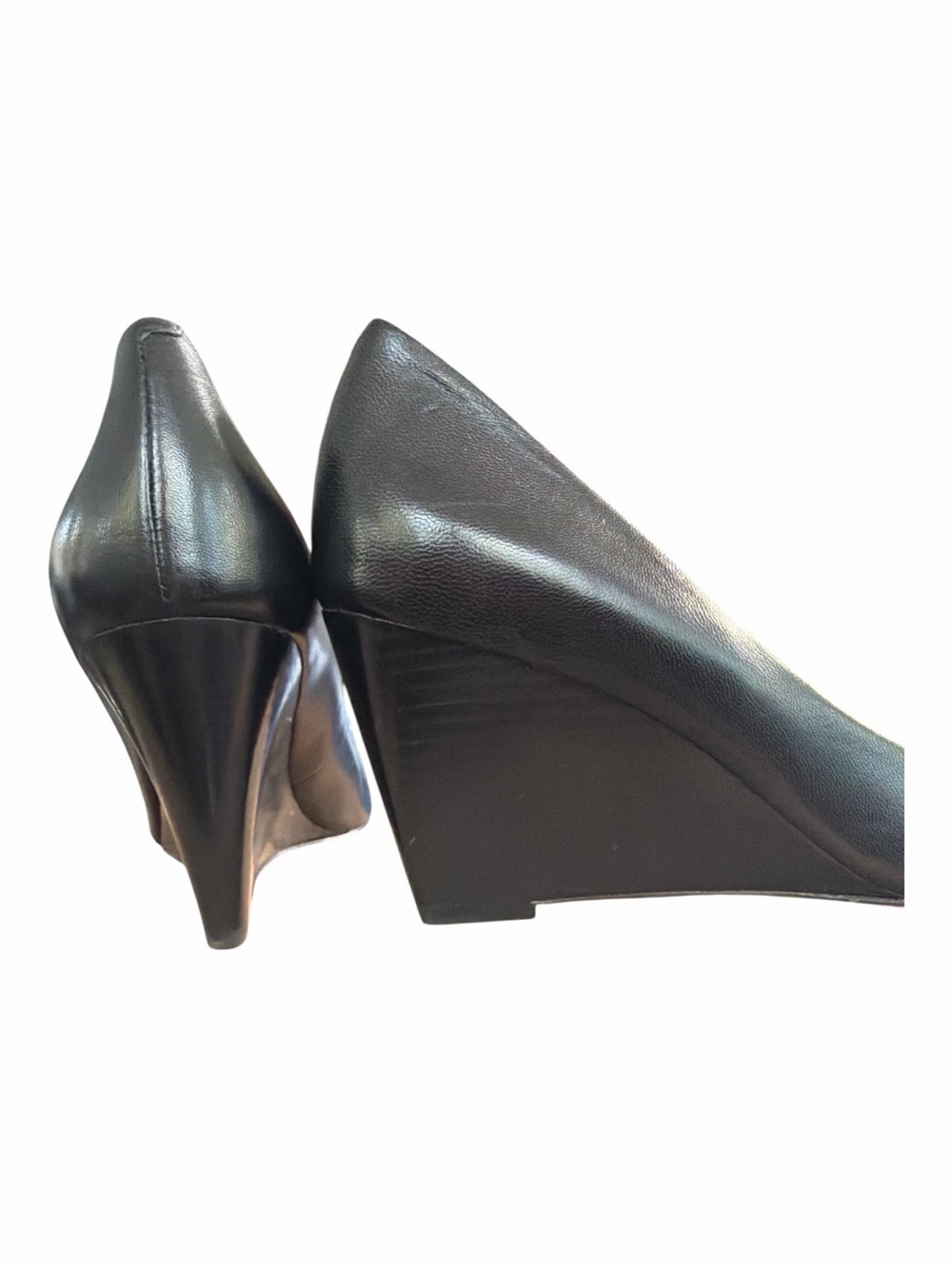 Via Spiga Black Leather Wedge Pumps Italian Made Women’s 8.5M Career Shoes - Picture 7 of 14
